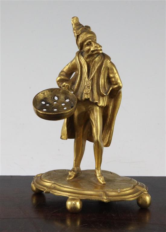 A 19th century ormolu figural toothpick or hat pin stand, 5.25in.